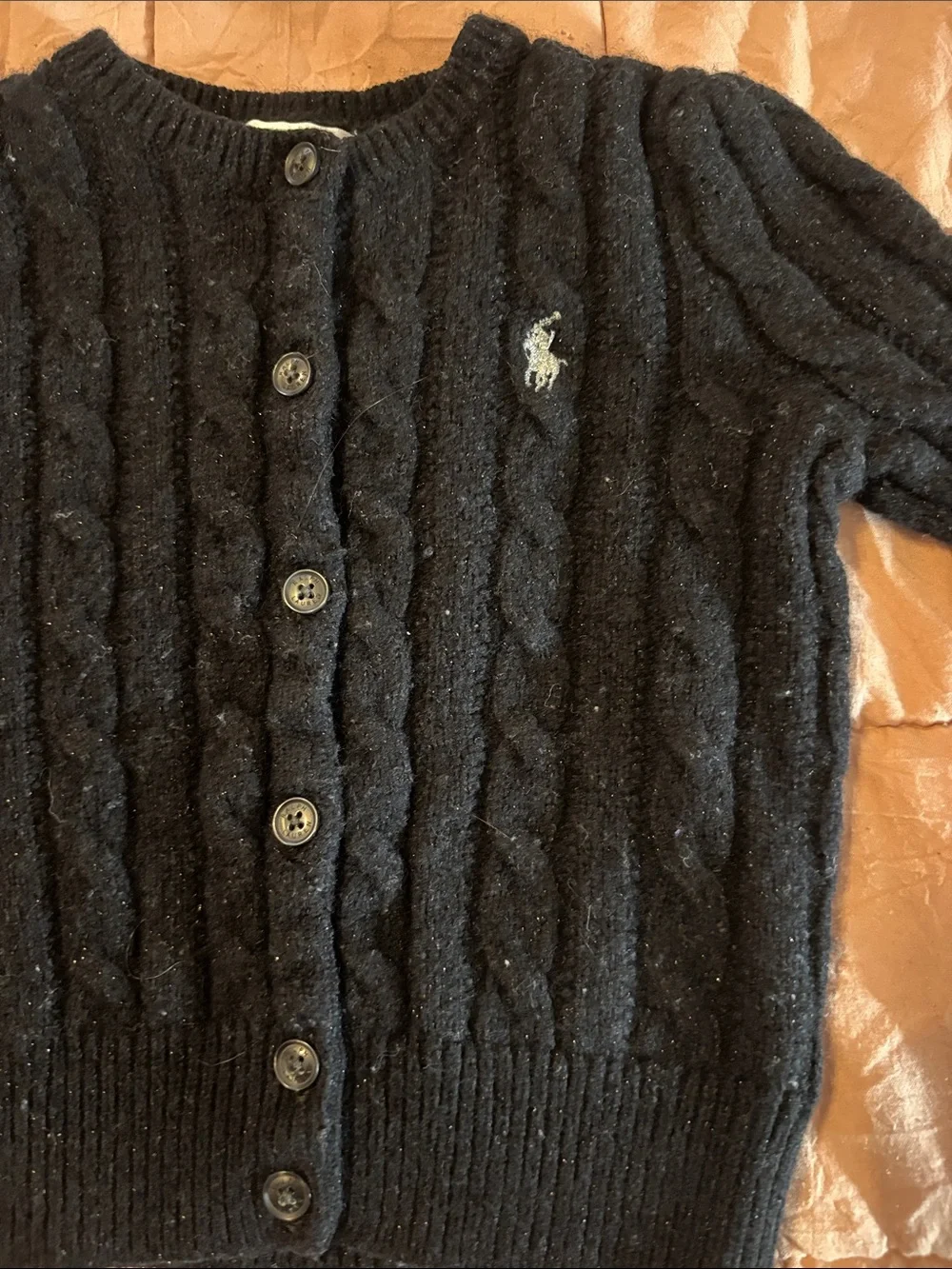 Ralph Lauren Black Cable-Knit Button Cardigan